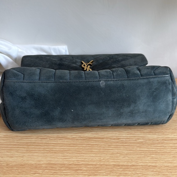 Saint Laurent Loulou Medium YSL Monogram Suede Flap Shoulder Bag Algae green - Picture 9 of 10